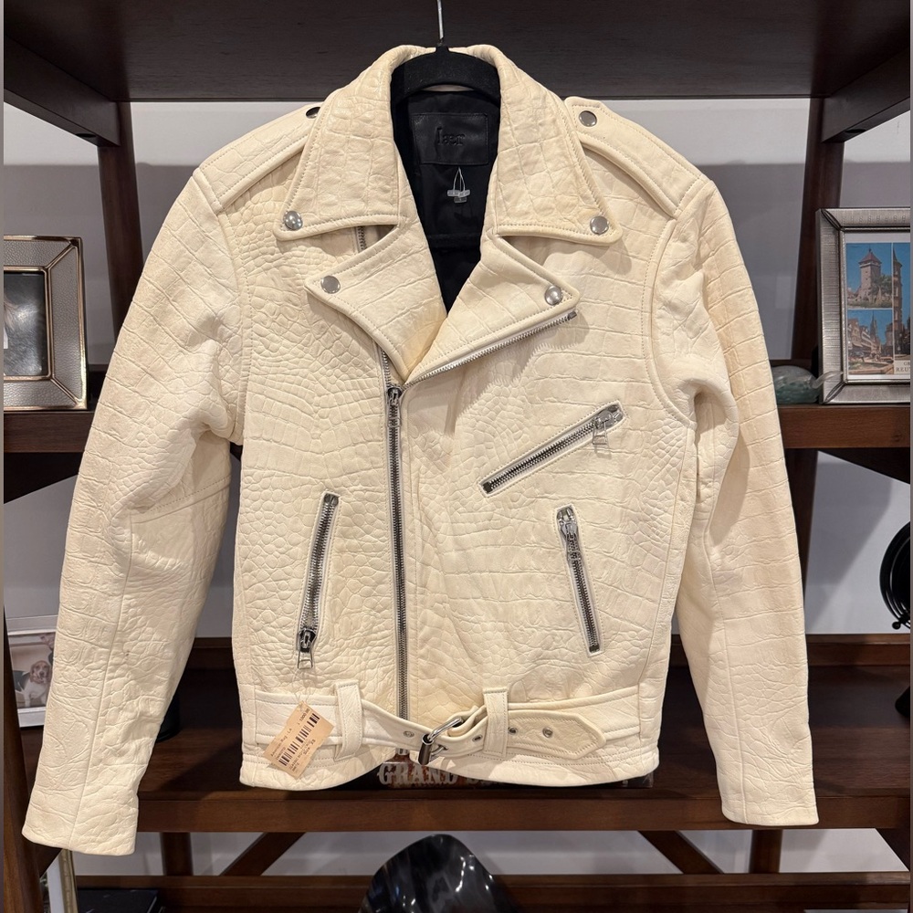 NWT Laer Croc Embossed Cream Leather Jacket